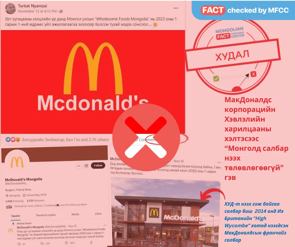 McDonald’s-ын салбар Монголд нээгдэнэ гэх мэдээлэл ХУДАЛ