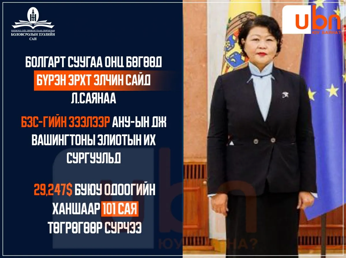 Болгарт суугаа онц бөгөөд бүрэн эрхт Элчин сайд Л.Саянаа АНУ-д суралцахаар БЗС-гаас 29,247 ам.долларын зээл авч байжээ